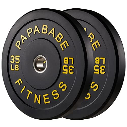 Papababe Weight Plates, 2-Inch Weights Plates Set, Floor Protective Rubber Weight Plates, 10-600lbs Bumper Plates for Barbell Strength Training & Weightlifting (Single/Pair/Full Set)