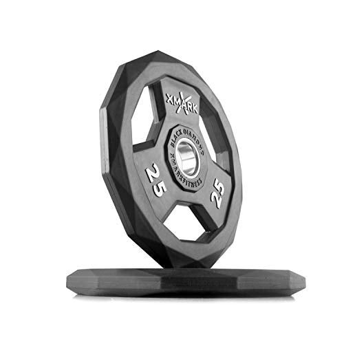 XMARK Black Diamond Olympic Weight Plates 2-Inch, Rubber Barbell Plates with Tri-Grip Handles for Home Gym Strength Training