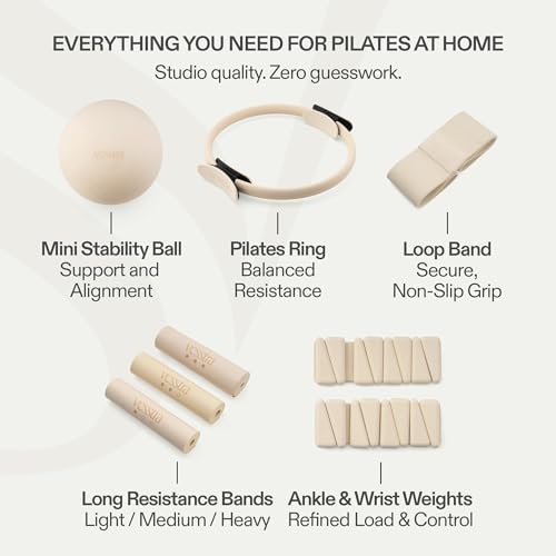 Vesstra Signature Pilates Set - Complete Pilates Kit with Ring, Ball, Wrist and Ankle Weights & Resistance Bands for Home or Studio Workouts