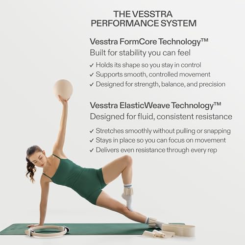 Vesstra Signature Pilates Set - Complete Pilates Kit with Ring, Ball, Wrist and Ankle Weights & Resistance Bands for Home or Studio Workouts