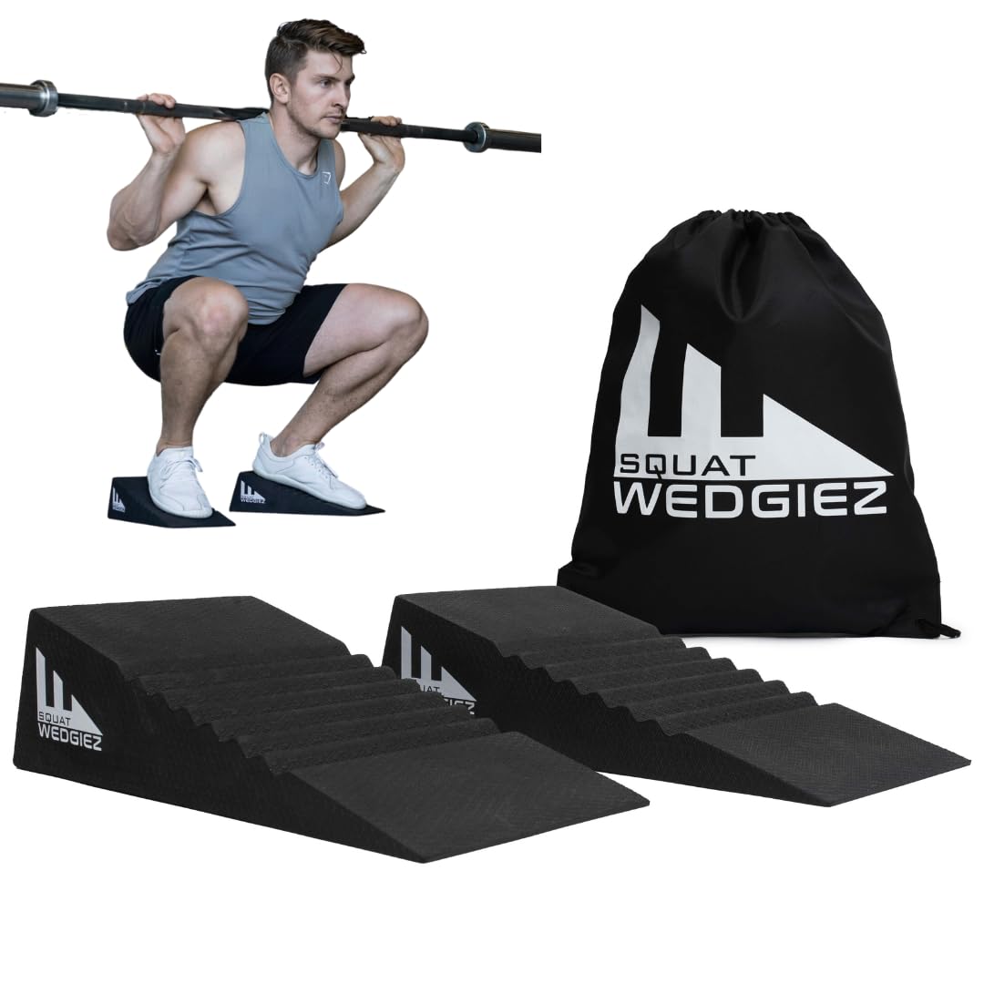 Squat Wedgiez Squat Wedge Pair For Knees Over Toes Training- Anti-Slip Squat Ramps for Lower Body Strength- Slant Board for Squats, ATG Split Squats,Calf Stretching- Squat Wedge Block with Free Video