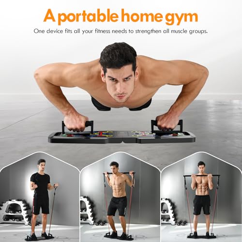 MQRW Push Up Board,Home Gym,Portable Exercise Equipment,Pilates Bar and 20 Fitness Accessories with Resistance Bands and Ab Roller Wheel,Full Body Workout at Home