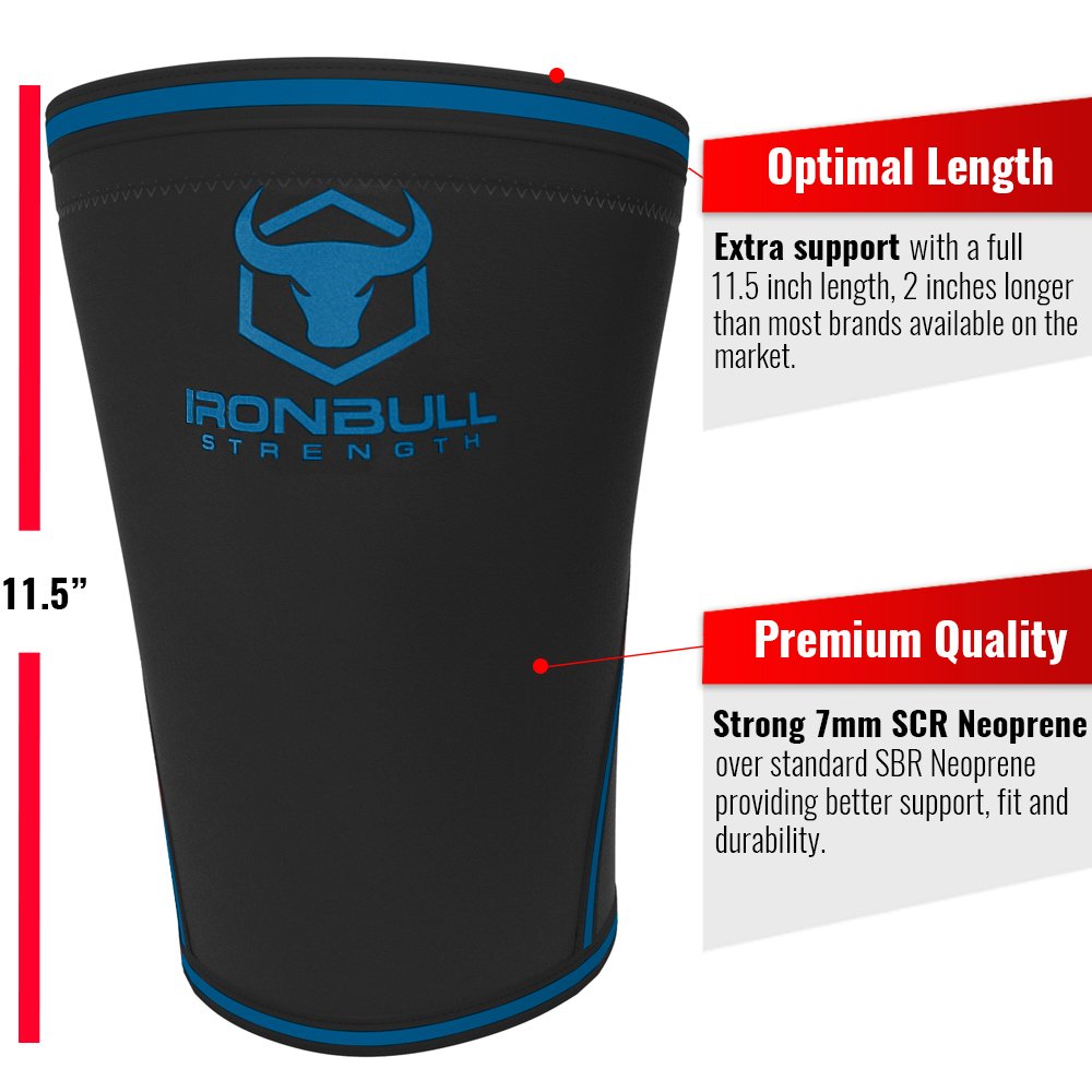 Iron Bull Strength Knee Sleeves 7mm (1 Pair) - Compression Brace & Knee Sleeve For Weightlifting, Powerlifting & Cross Training - Knee Support for Squats - Men & Women