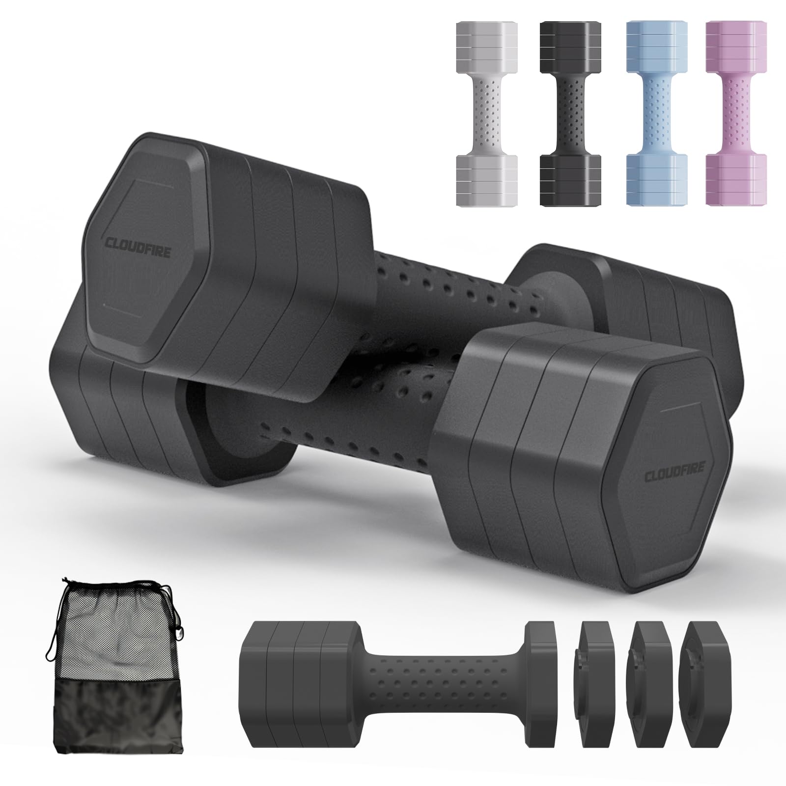 Adjustable Dumbbell Set of 2, 4 in 1 Free Weights Dumbbells Set, Hand Weights for Women at Home, 5 lb Dumbbells Set with Non-slip Comfort Handle for Home Gym Exercise Workout Training