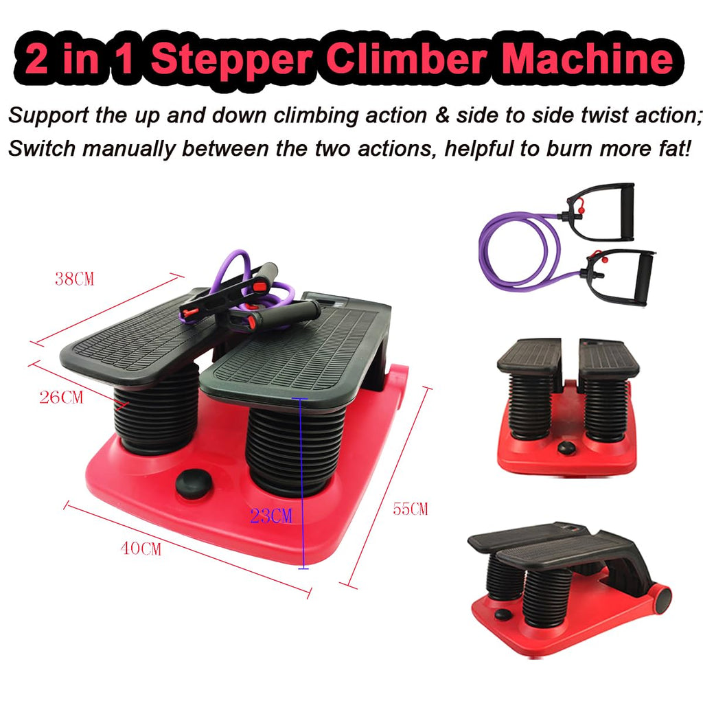 INTBUYING Stepper Climber Fitness Machine with Resistant Bands Portable Stair Stepper Exercise Equipment Low-Impact Cardio, Space-Saving, Height-Adjustable Comfortable Foot Pedals Exercise Machine