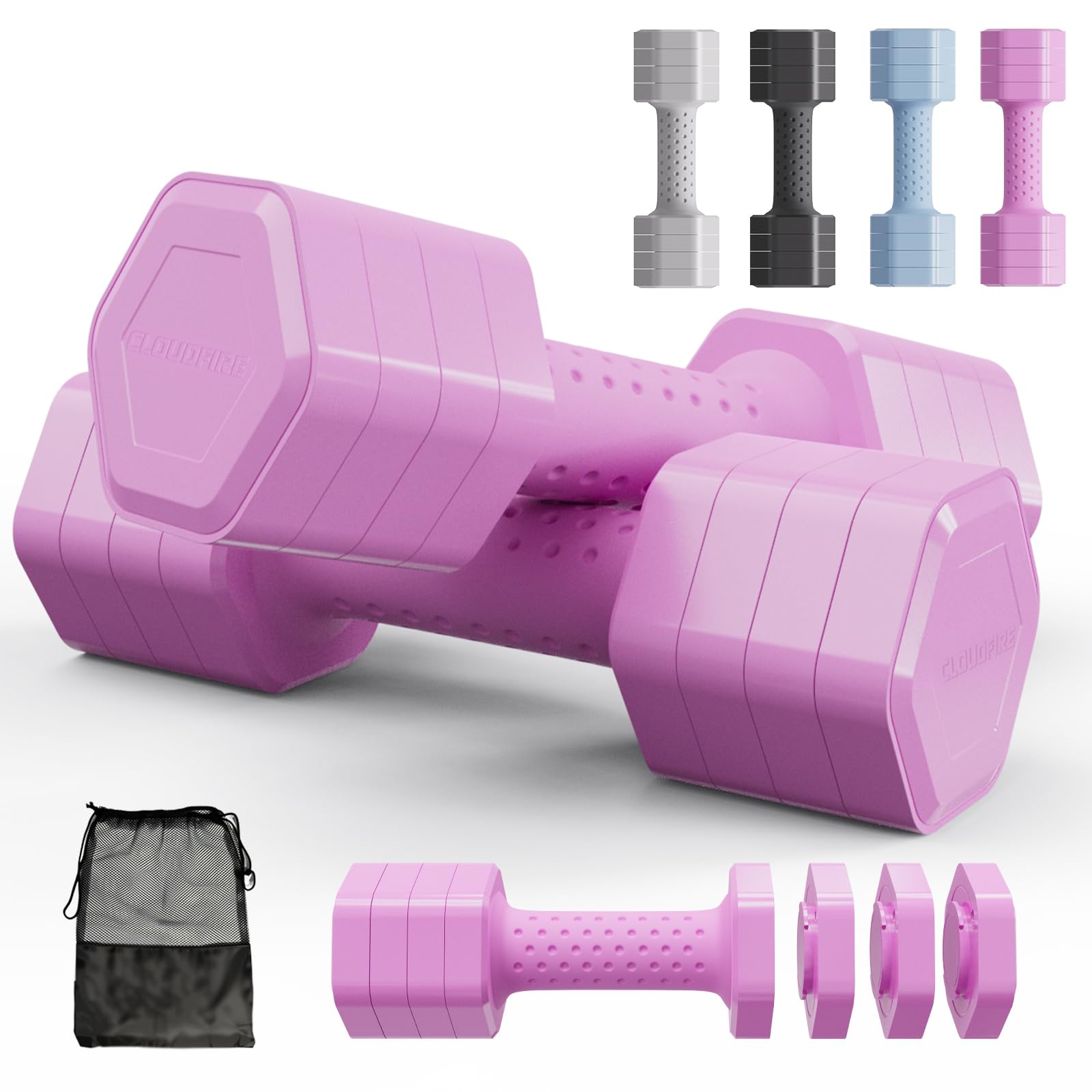 Adjustable Dumbbell Set of 2, 4 in 1 Free Weights Dumbbells Set, Hand Weights for Women at Home, 5 lb Dumbbells Set with Non-slip Comfort Handle for Home Gym Exercise Workout Training
