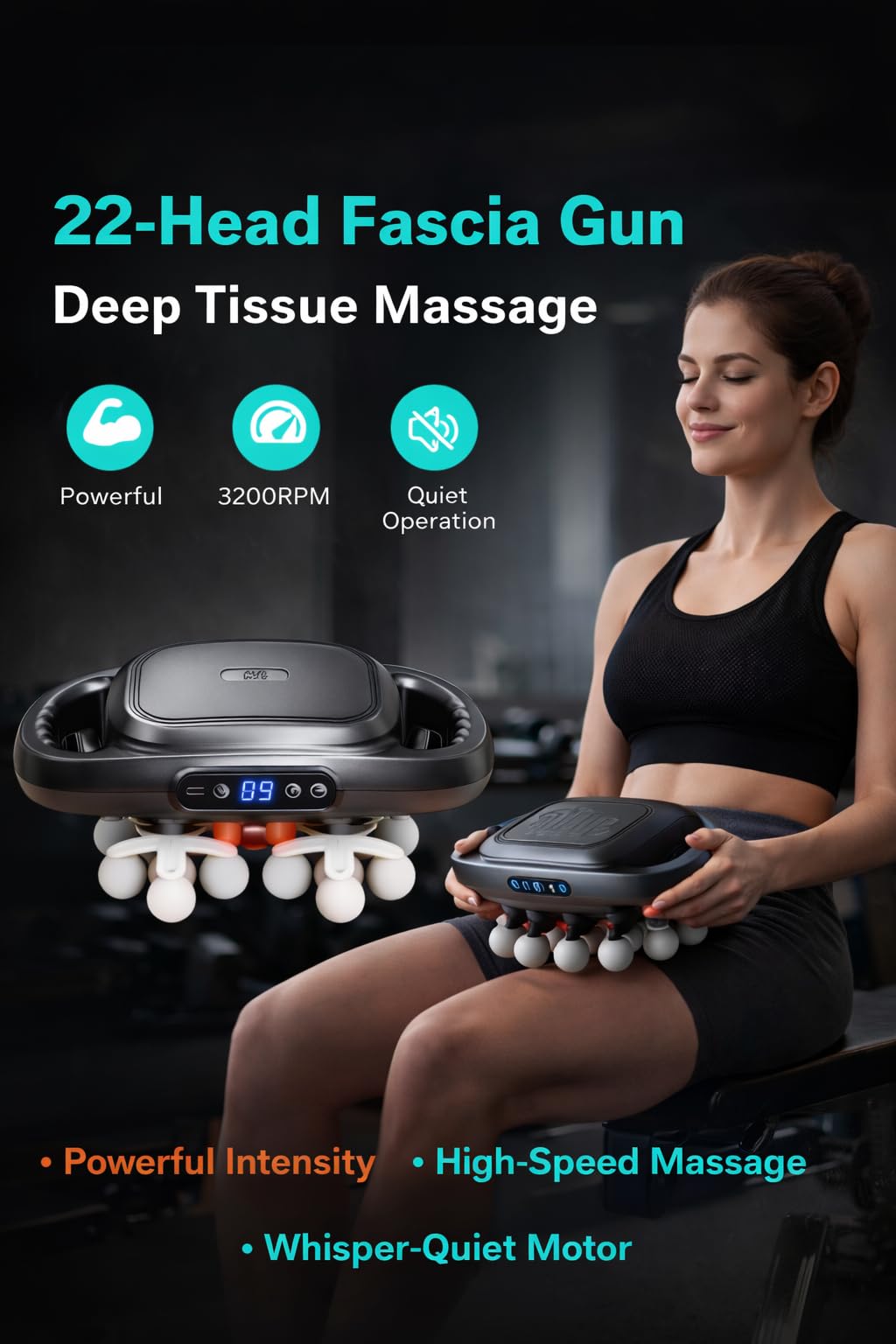 ALADEPT 22-Head Deep Tissue Massage Gun for Muscle Recovery – Percussion Massager with Multiple Speeds, Quiet Motor, Portable Handheld Body Massager for Back, Neck, Shoulder, Leg & Foot