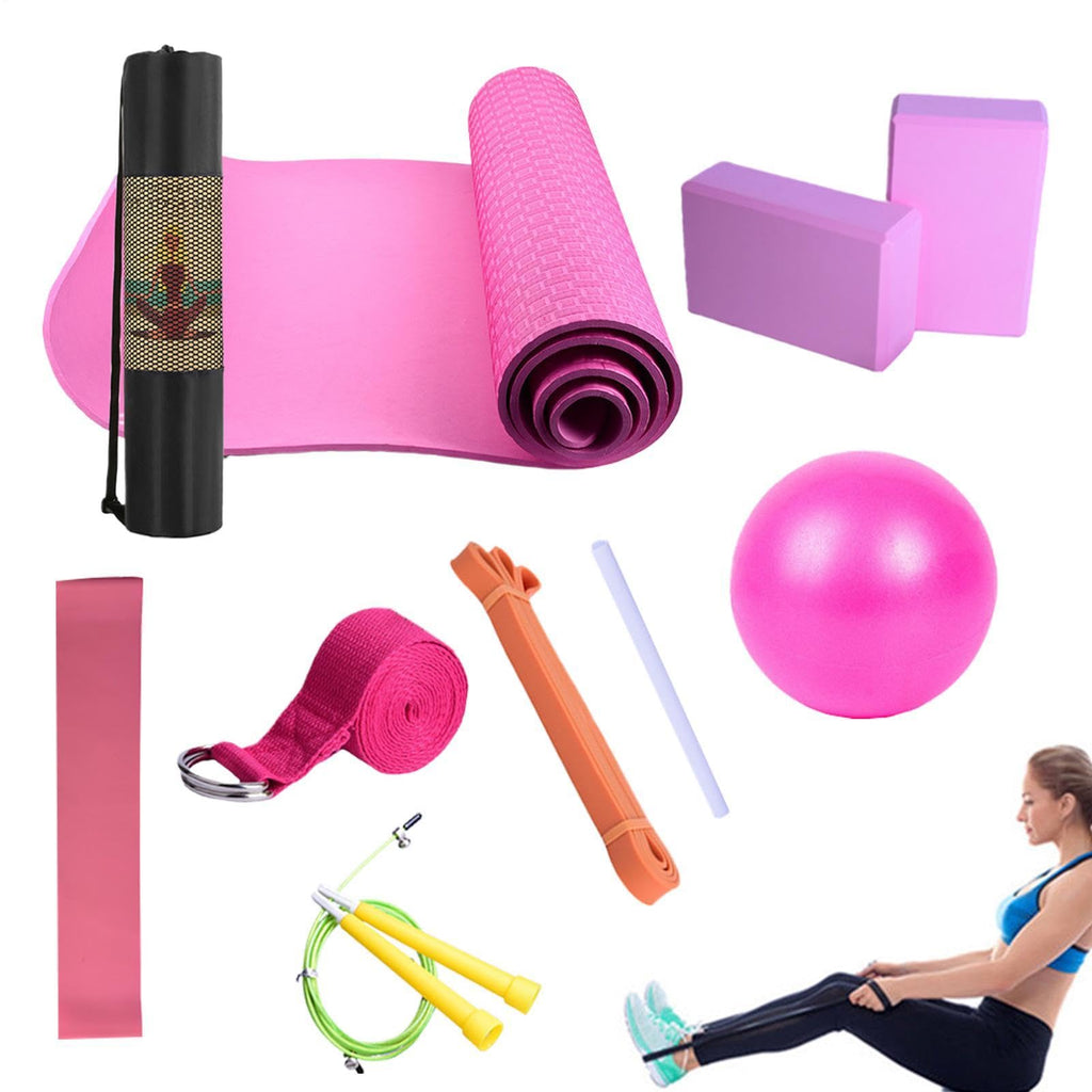 Yoga Mat Set - Yoga Mat with Carrying Bag | Fitness Equipment for Pilates, Floor Exercises, Includes Resistance Band, Stretch Band