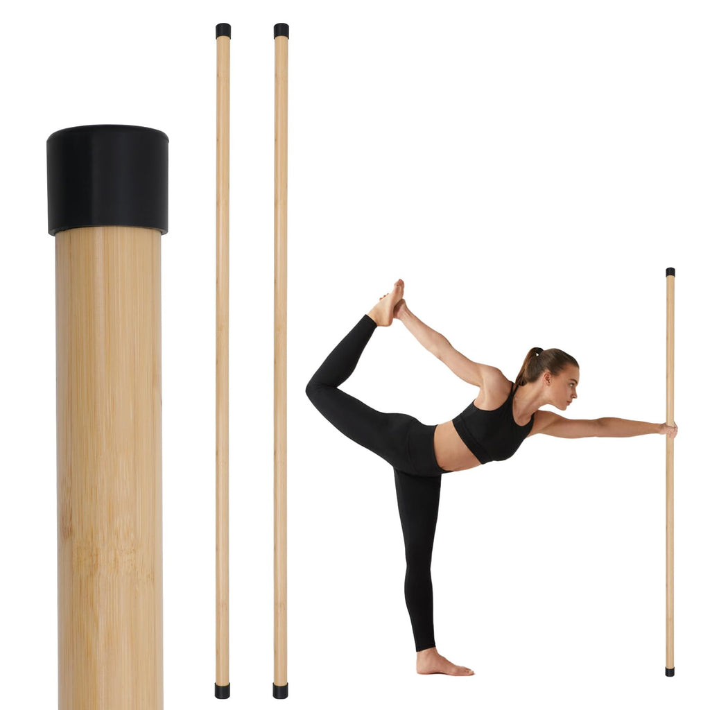 P Polerden Yoga Stick, 5ft Exercise Stick for Mobility, Stretching Stick with Non-Slip Ends, Exercise Dowel for Pilates, Balance Pole and Stretch Bar for Stretching Equipment
