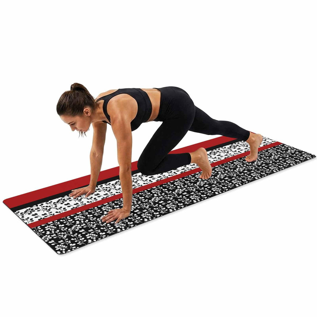 Yoga Mat Large Exercise Mats Farm Flower Classical Stripes Non-Slip Workout Mat with Carrying Strap and Bag Watercolor Stitching Pattern Foldable Fitness Mats for Pilates Gym Home Workouts