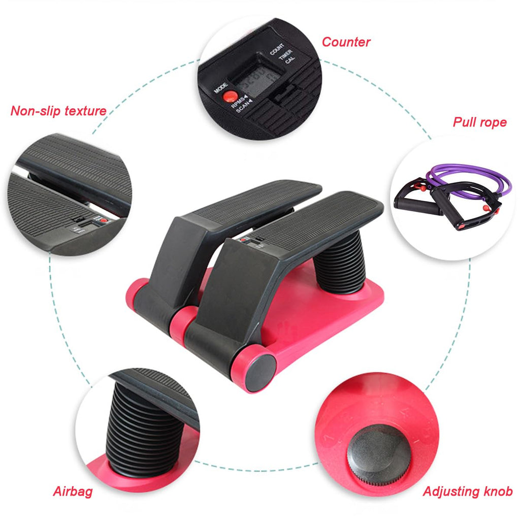 INTBUYING Stepper Climber Fitness Machine with Resistant Bands Portable Stair Stepper Exercise Equipment Low-Impact Cardio, Space-Saving, Height-Adjustable Comfortable Foot Pedals Exercise Machine
