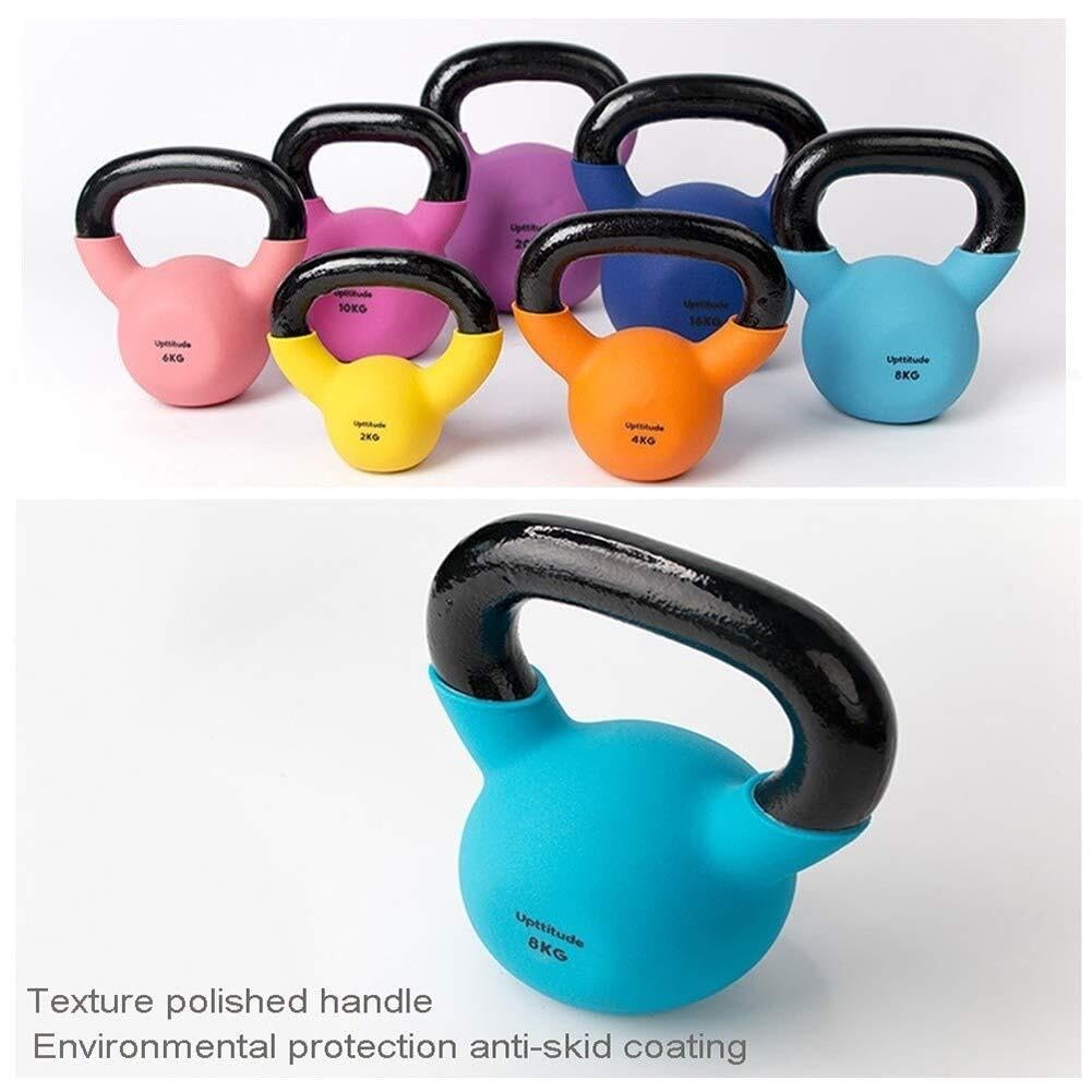 Cast Iron Kettlebell With Protective Vinyl Shell, Ergonomic Handle, Flat Base For Strength & Core Training