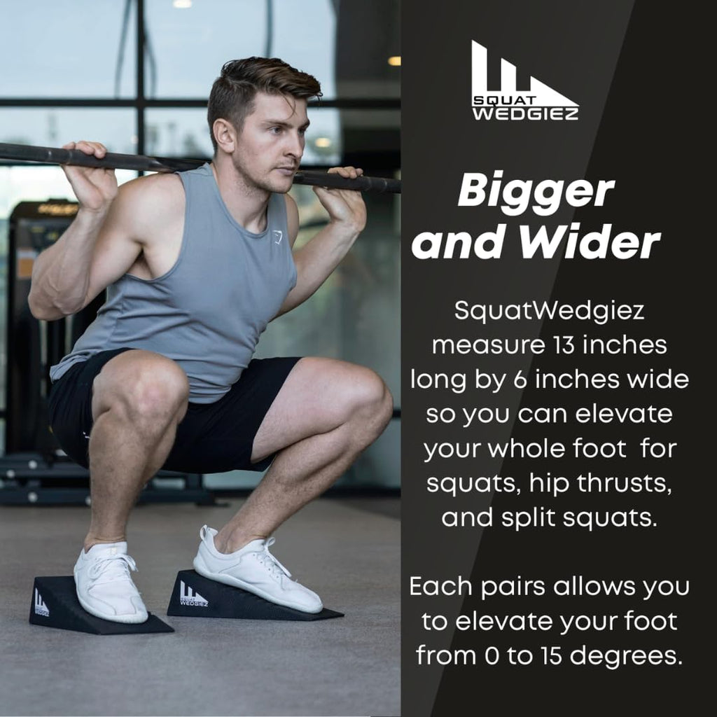 Squat Wedgiez Squat Wedge Pair For Knees Over Toes Training- Anti-Slip Squat Ramps for Lower Body Strength- Slant Board for Squats, ATG Split Squats,Calf Stretching- Squat Wedge Block with Free Video
