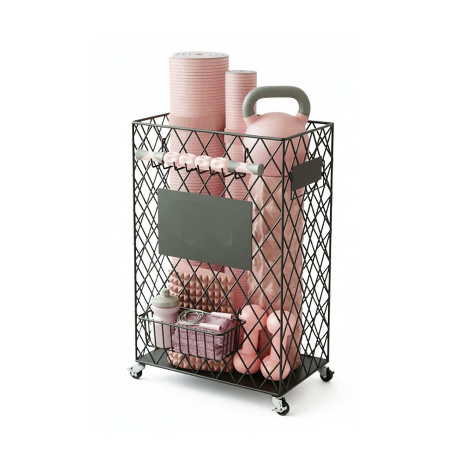Floor-Standing Yoga Mat Storage Rack,Gym Workout Equipment Organizer,with 360° Lockable Wheels,100kg Load Capacity for Studio/Commercial