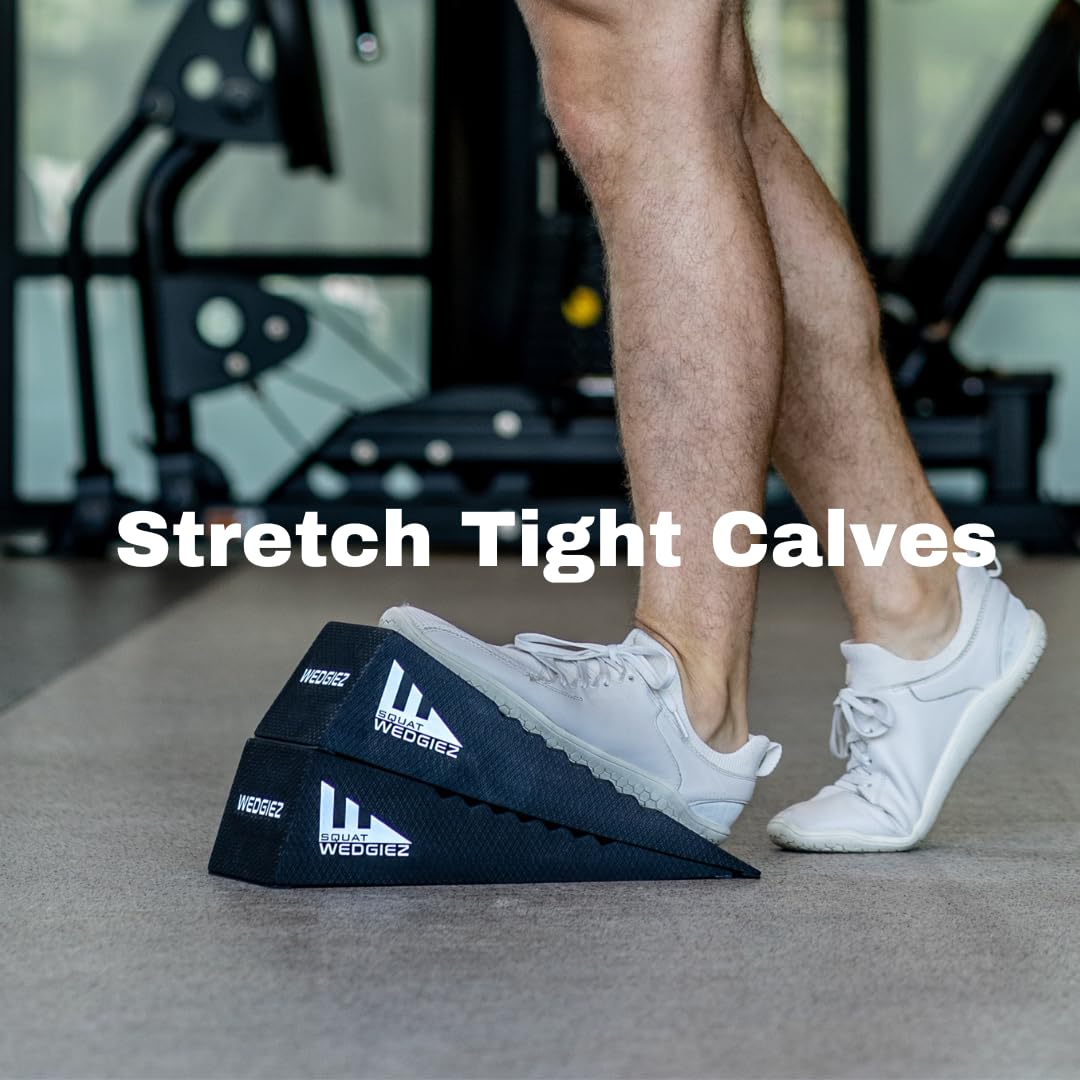 Squat Wedgiez Squat Wedge Pair For Knees Over Toes Training- Anti-Slip Squat Ramps for Lower Body Strength- Slant Board for Squats, ATG Split Squats,Calf Stretching- Squat Wedge Block with Free Video