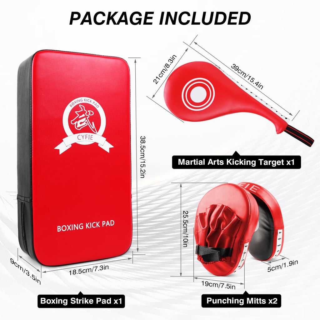 3-in-1 Boxing Pad Set –Focus Punching Mitts, Martial Arts Target Training Paddle and Kicking Pad for Kickboxing Taekwondo Karate MMA, Boxing Equipment Sparring for Kids, Teens & Women