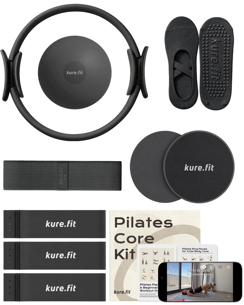 kure.fit Pilates Kit for Women – Home Pilates Equipment Set with Ring, Ball & Resistance Bands | Pilates Starter Kit with Accessories in Gift Box