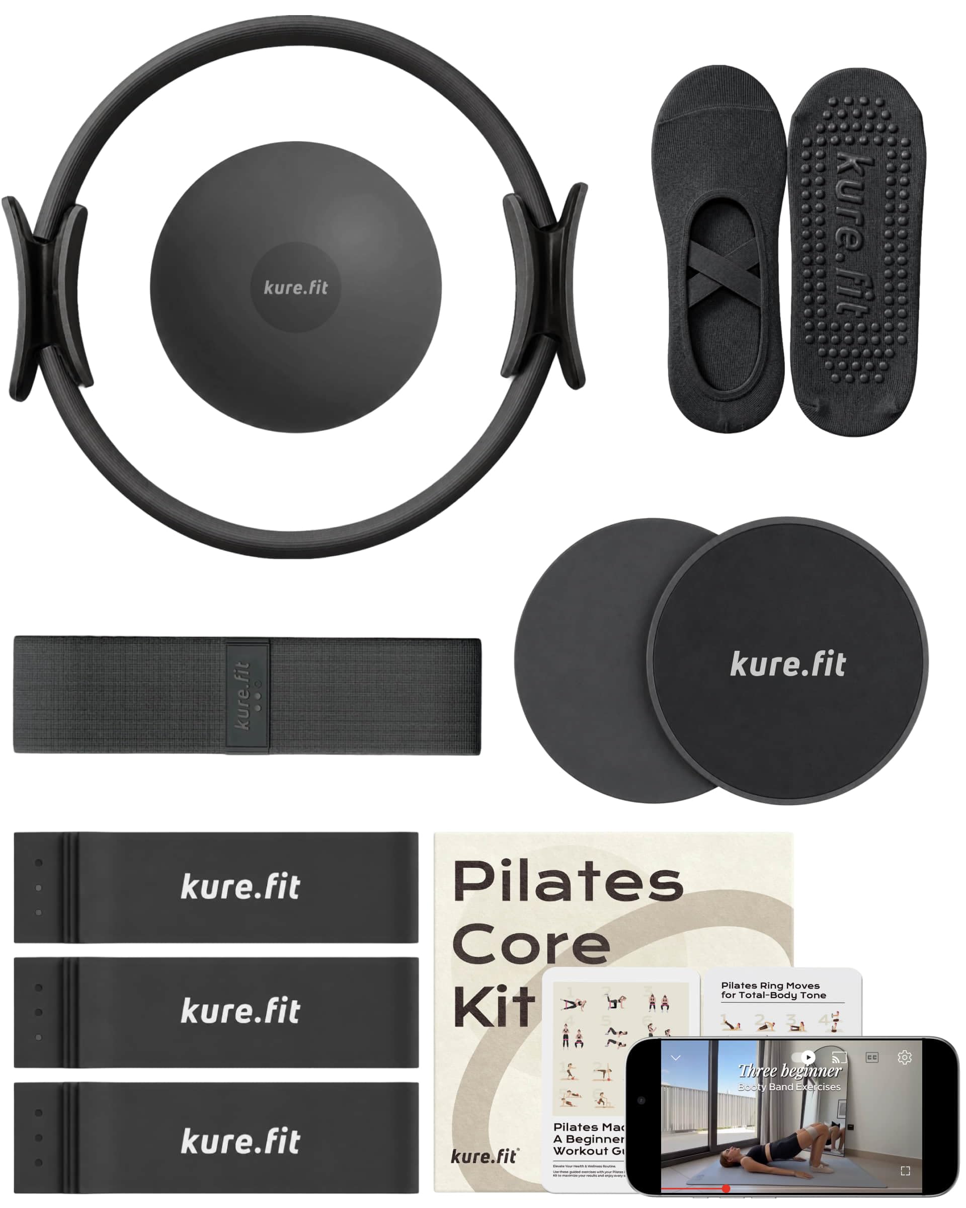 kure.fit Pilates Kit for Women – Home Pilates Equipment Set with Ring, Ball & Resistance Bands | Pilates Starter Kit with Accessories in Gift Box