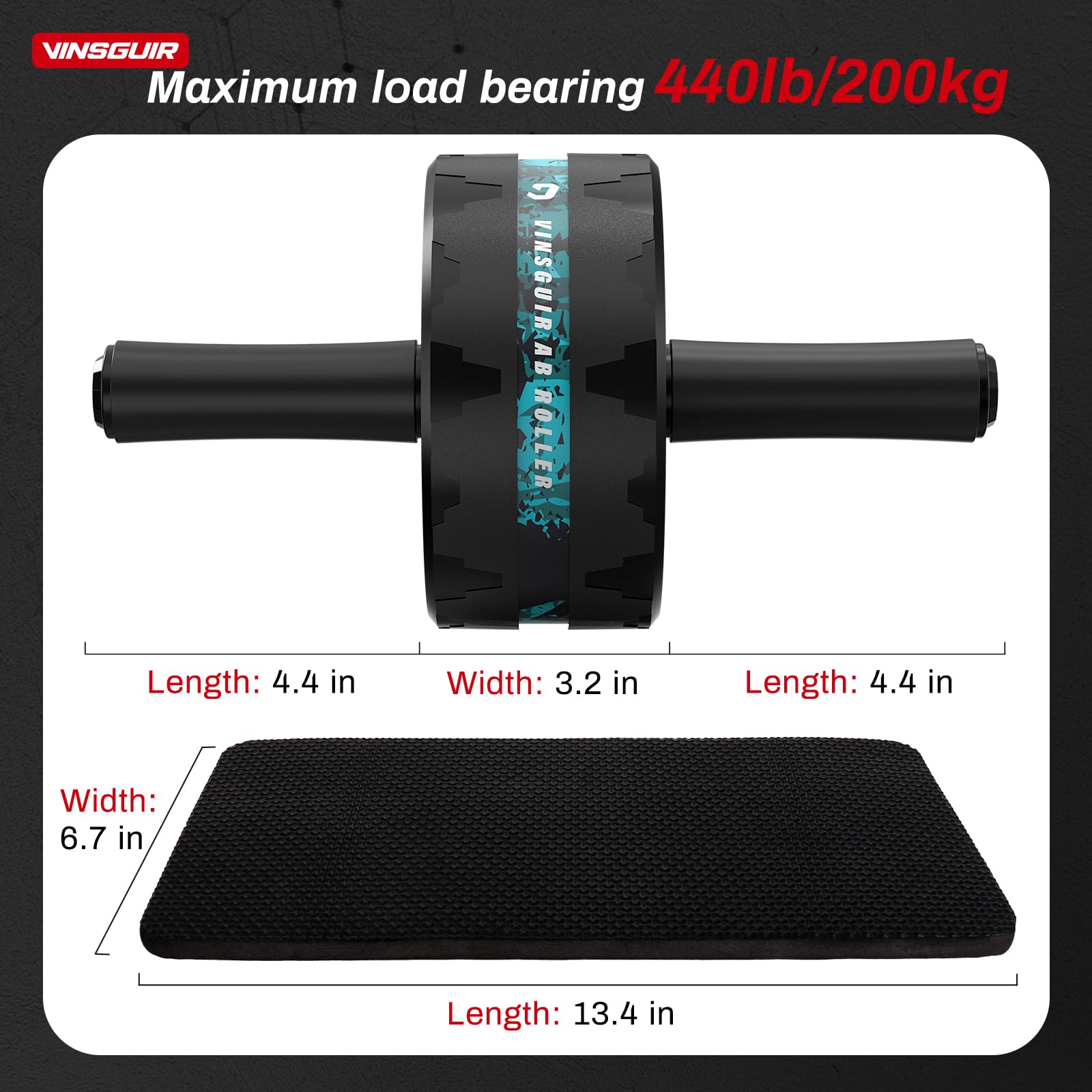 VINSGUIR Ab Roller Wheel, Abs & Core Workout Equipment for Home Gym with Knee Pad Accessories, Abdominal Wheel for Full-body Strength Training