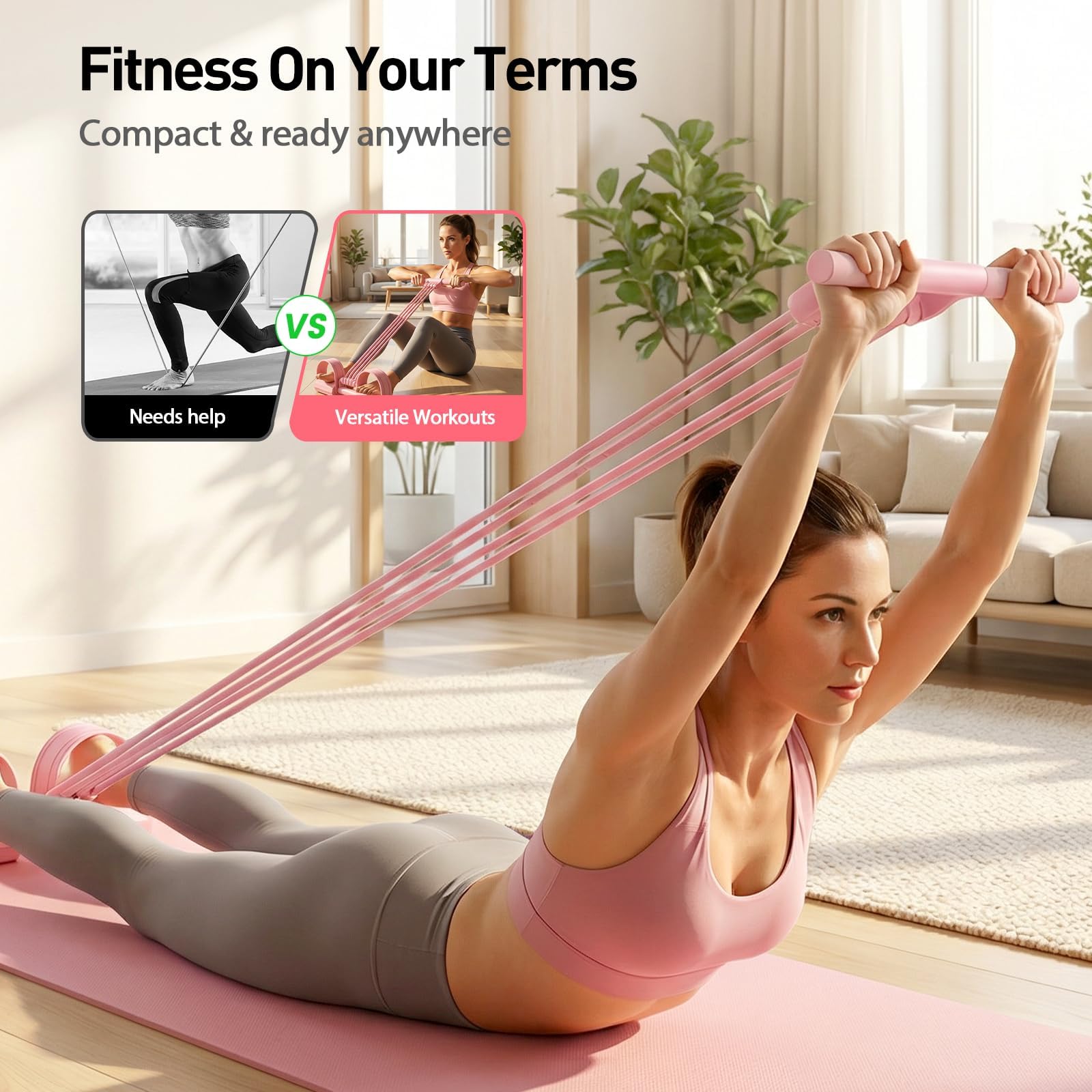 Pedal Resistance Band with Handle, 2026 New 8 Tube Exercise Band 3-in-1 Multifunction Fitness Equipment for Home Gym, Foot Pedal Puller for Full Body Workout
