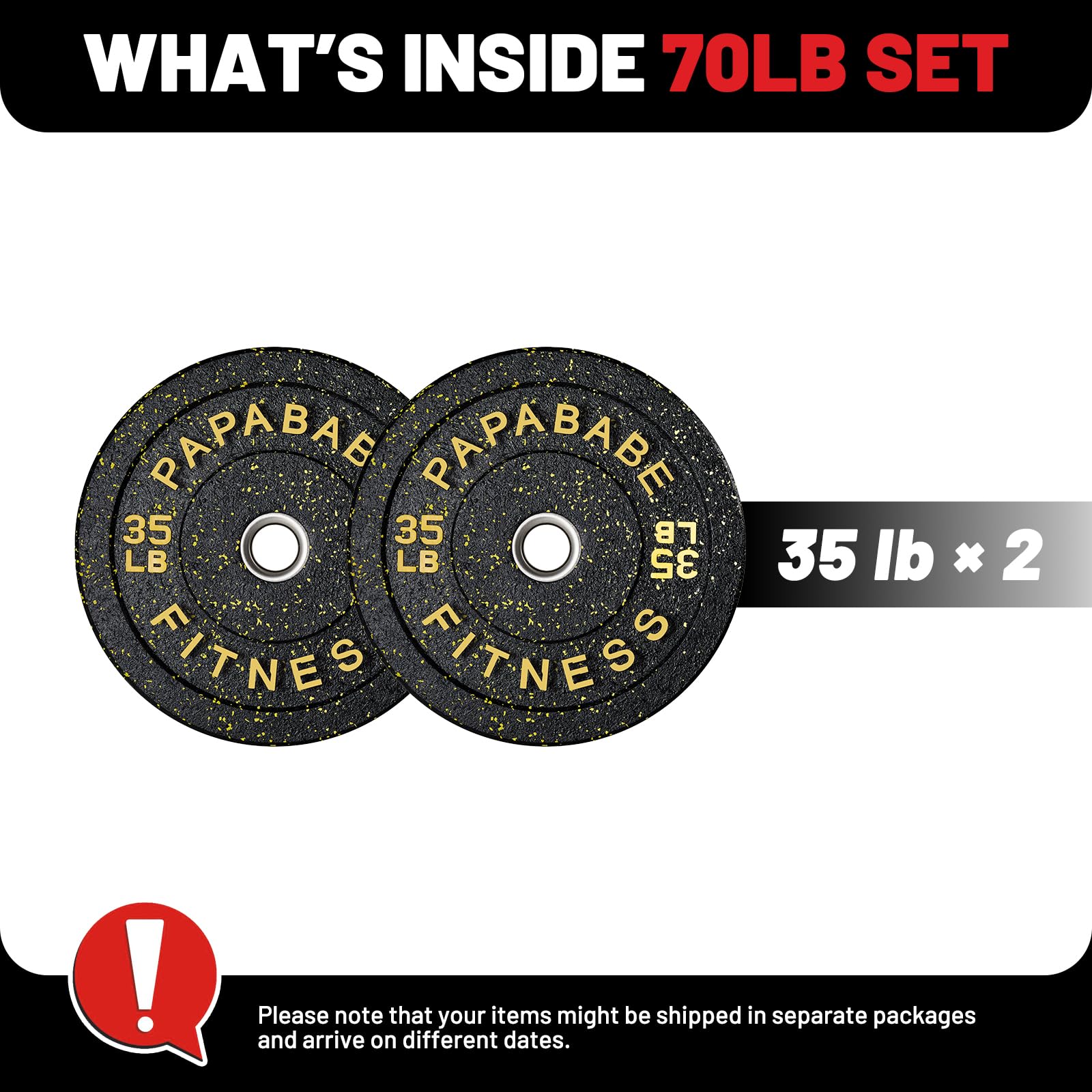 Papababe Weight Plates, 2-Inch Weights Plates Set, Floor Protective Rubber Weight Plates, 10-600lbs Bumper Plates for Barbell Strength Training & Weightlifting (Single/Pair/Full Set)