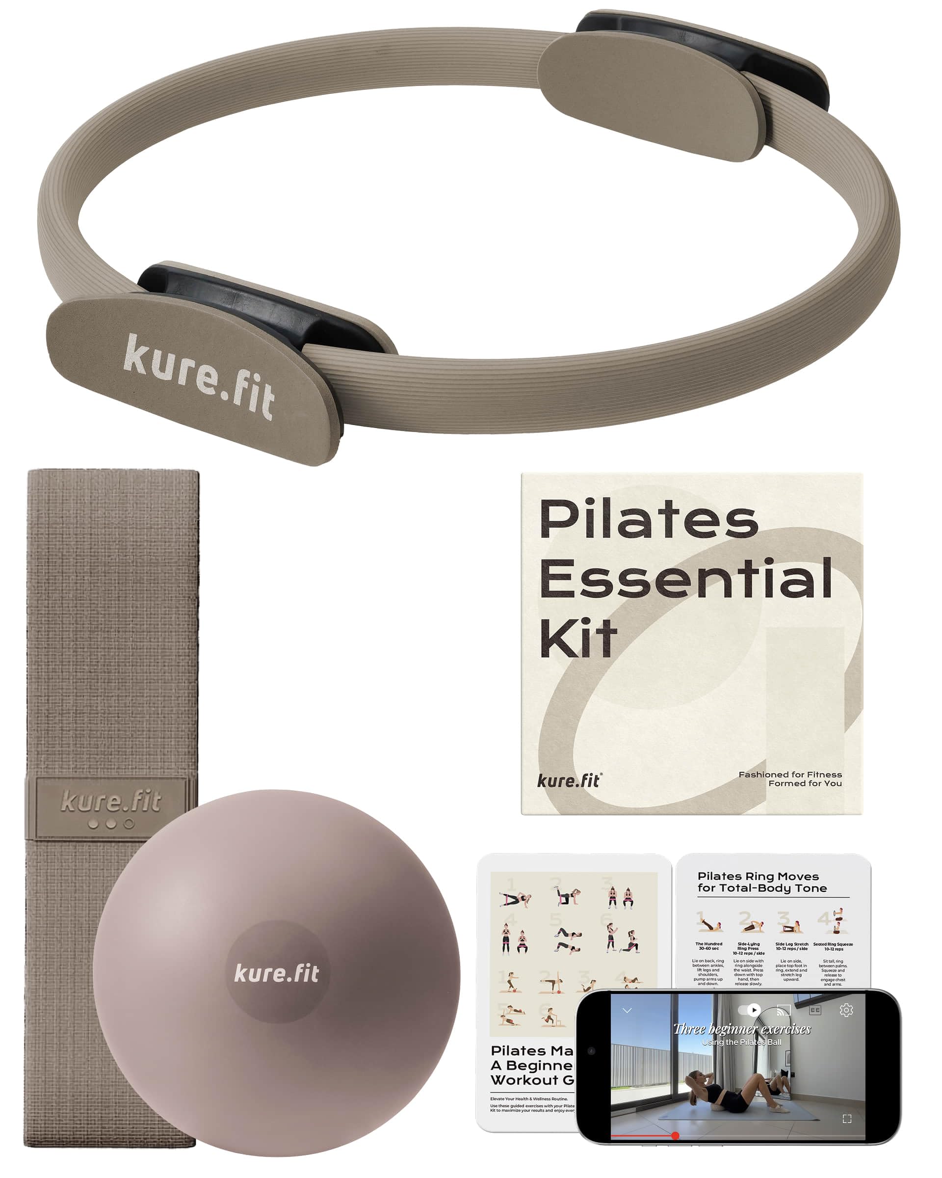 kure.fit Pilates Kit for Women – Home Pilates Equipment Set with Ring, Ball & Resistance Bands | Pilates Starter Kit with Accessories in Gift Box