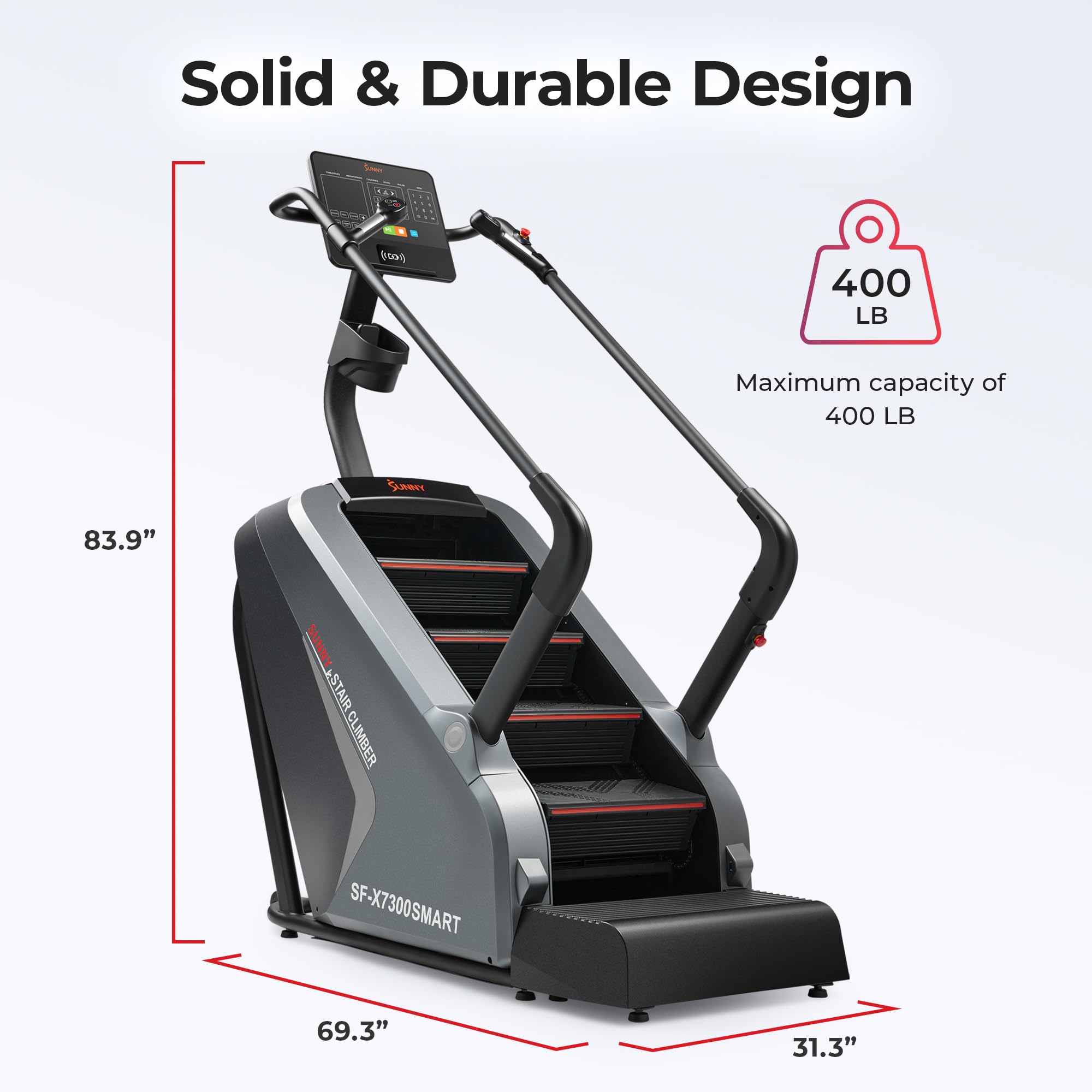 Sunny Health & Fitness Premium High-Intensity Smart Stepper Stair Climber, Commercial Grade, Cardio Workout Programs, Free SunnyFit App Bluetooth Connection, 350-400 LB Weight Capacity