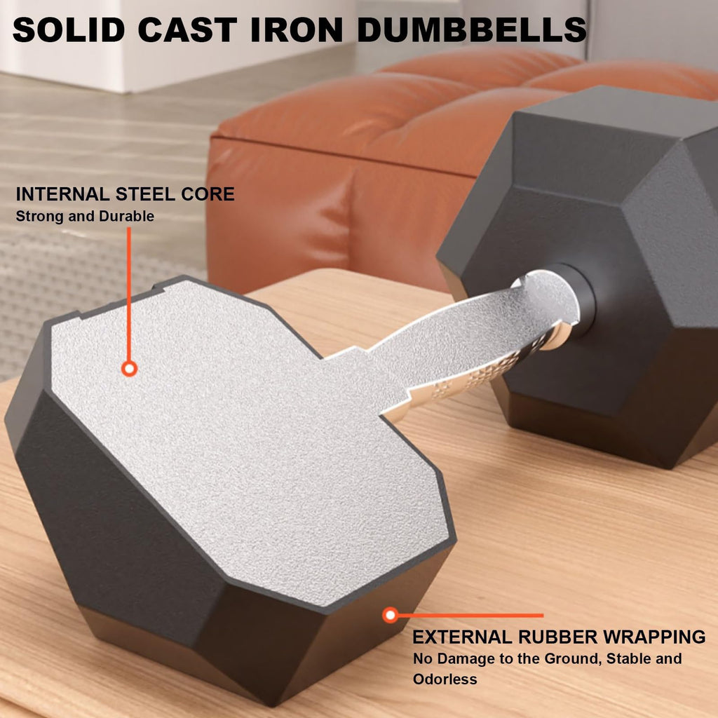 XSLRYH Rubber Coated Hex Dumbbell Weight Set, Strength Training Equipment Set with Anti-Slip Handle and 3-Tier Storage Rack for Home Gym Muscle Building and Full Body Workout