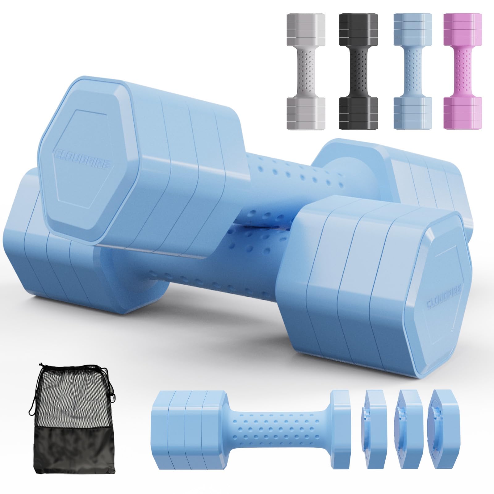 Adjustable Dumbbell Set of 2, 4 in 1 Free Weights Dumbbells Set, Hand Weights for Women at Home, 5 lb Dumbbells Set with Non-slip Comfort Handle for Home Gym Exercise Workout Training