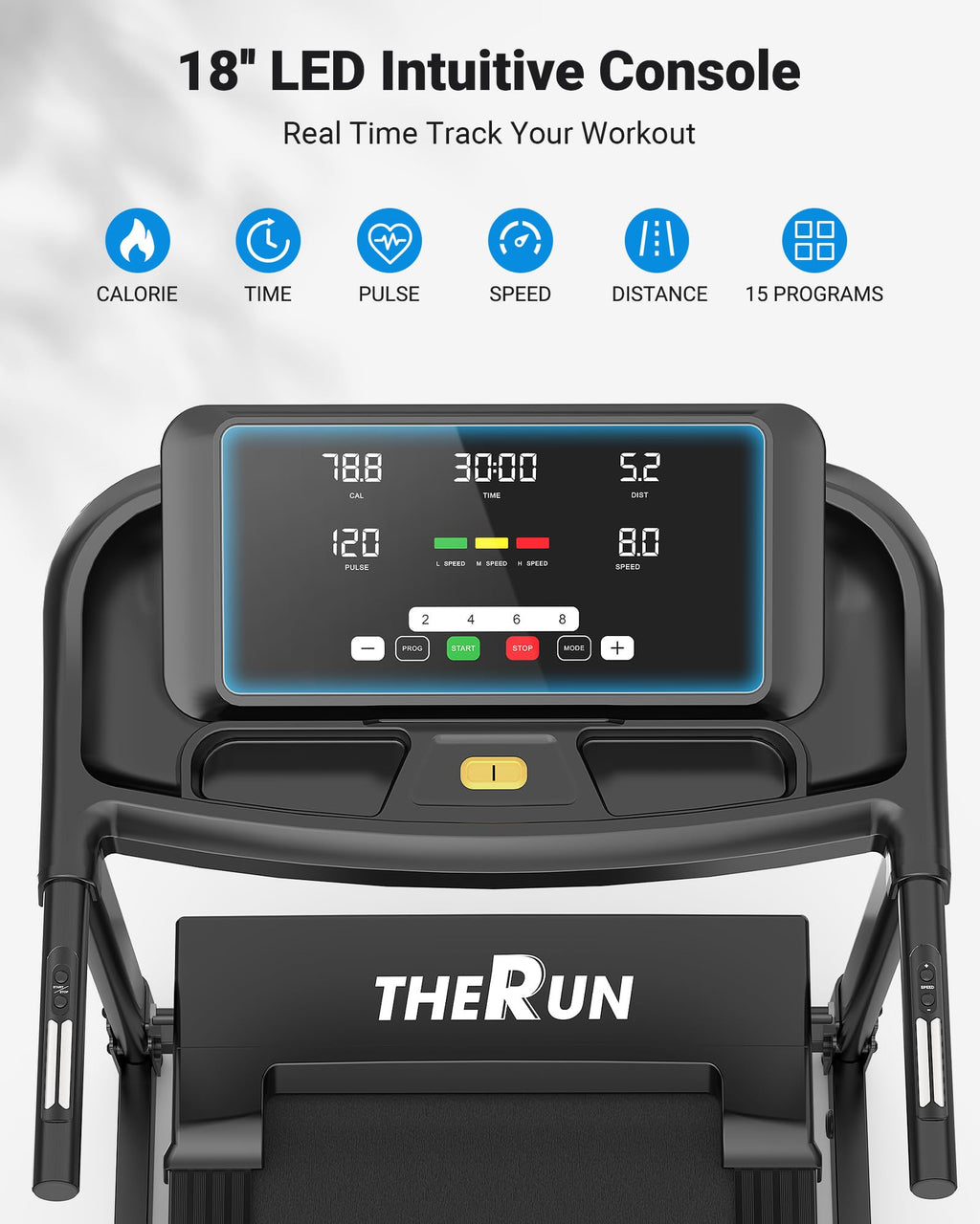 15% Incline 3.0HP Folding Treadmill with Pulse Sensors