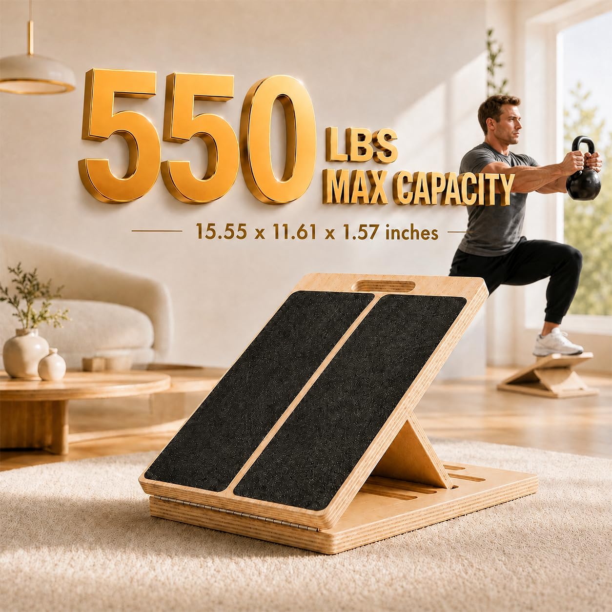 Velour Board Premium Wooden Slant Board, Adjustable Calf Stretcher & Squat Wedge with 5 Incline Angles, Anti-Slip Surface, Supports 550 lbs, Plantar Fasciitis Relief Tool for Home Gym & Office
