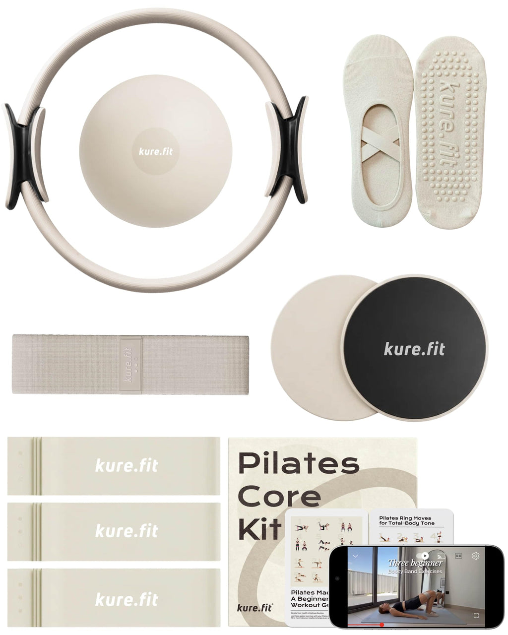 kure.fit Pilates Kit for Women – Home Pilates Equipment Set with Ring, Ball & Resistance Bands | Pilates Starter Kit with Accessories in Gift Box