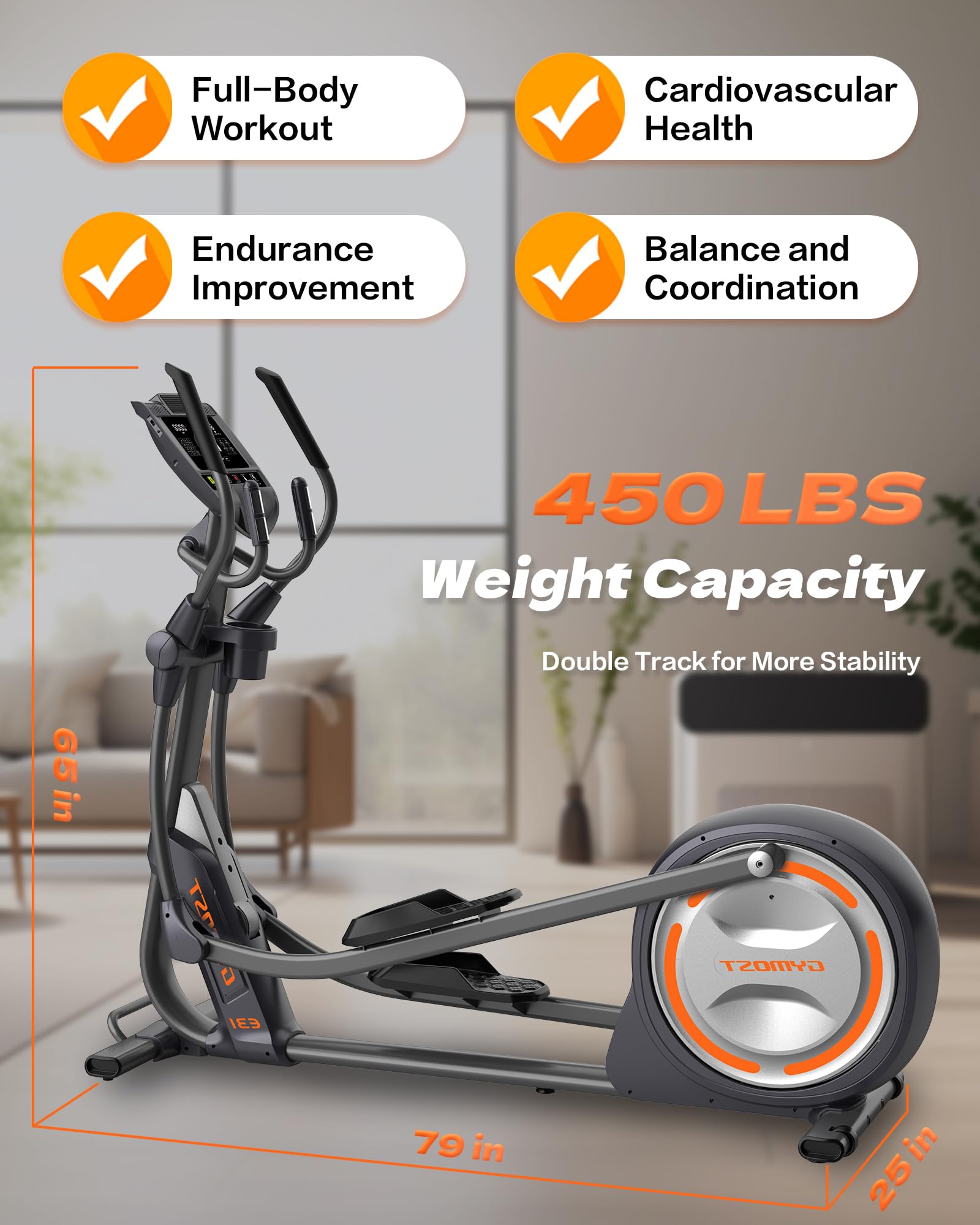 GYMOST Elliptical Machine, Elliptical Exercise Machine for Home with Hyper-Quiet Magnetic Drive System, Elliptical Trainer with 32 Resistance Levels, Large LED Monitor