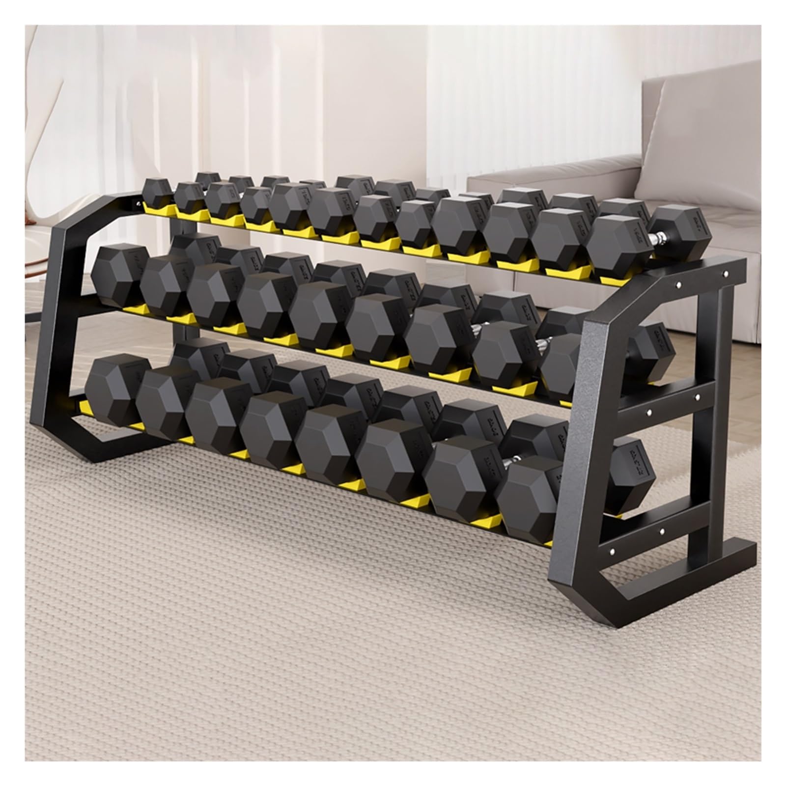 XSLRYH Rubber Coated Hex Dumbbell Weight Set, Strength Training Equipment Set with Anti-Slip Handle and 3-Tier Storage Rack for Home Gym Muscle Building and Full Body Workout