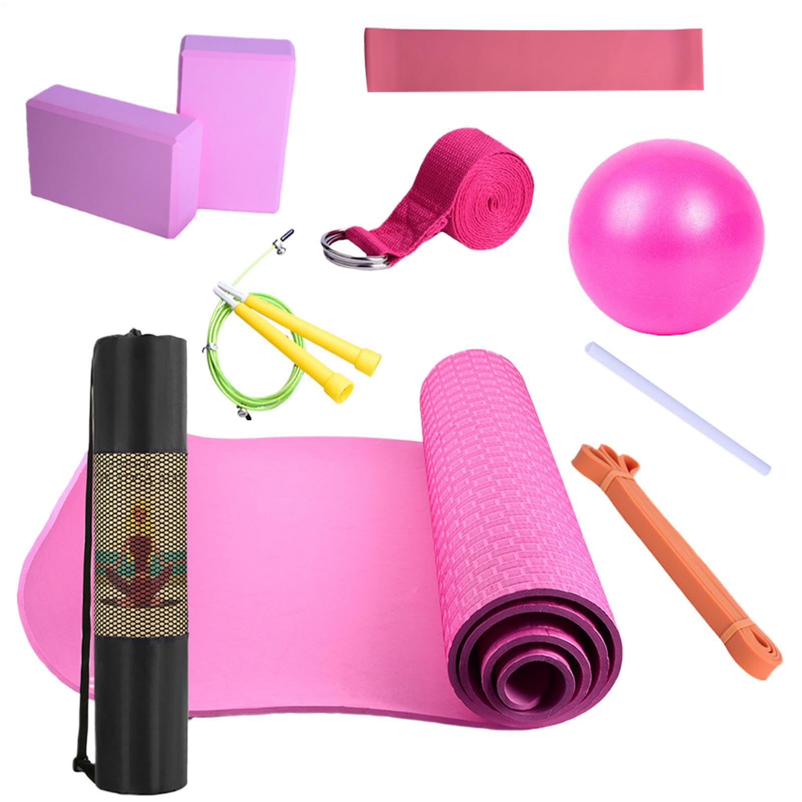 Yoga Mat Set - Yoga Mat with Carrying Bag | Fitness Equipment for Pilates, Floor Exercises, Includes Resistance Band, Stretch Band