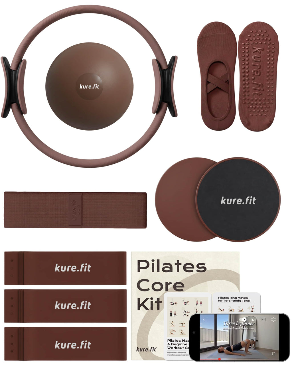 kure.fit Pilates Kit for Women – Home Pilates Equipment Set with Ring, Ball & Resistance Bands | Pilates Starter Kit with Accessories in Gift Box