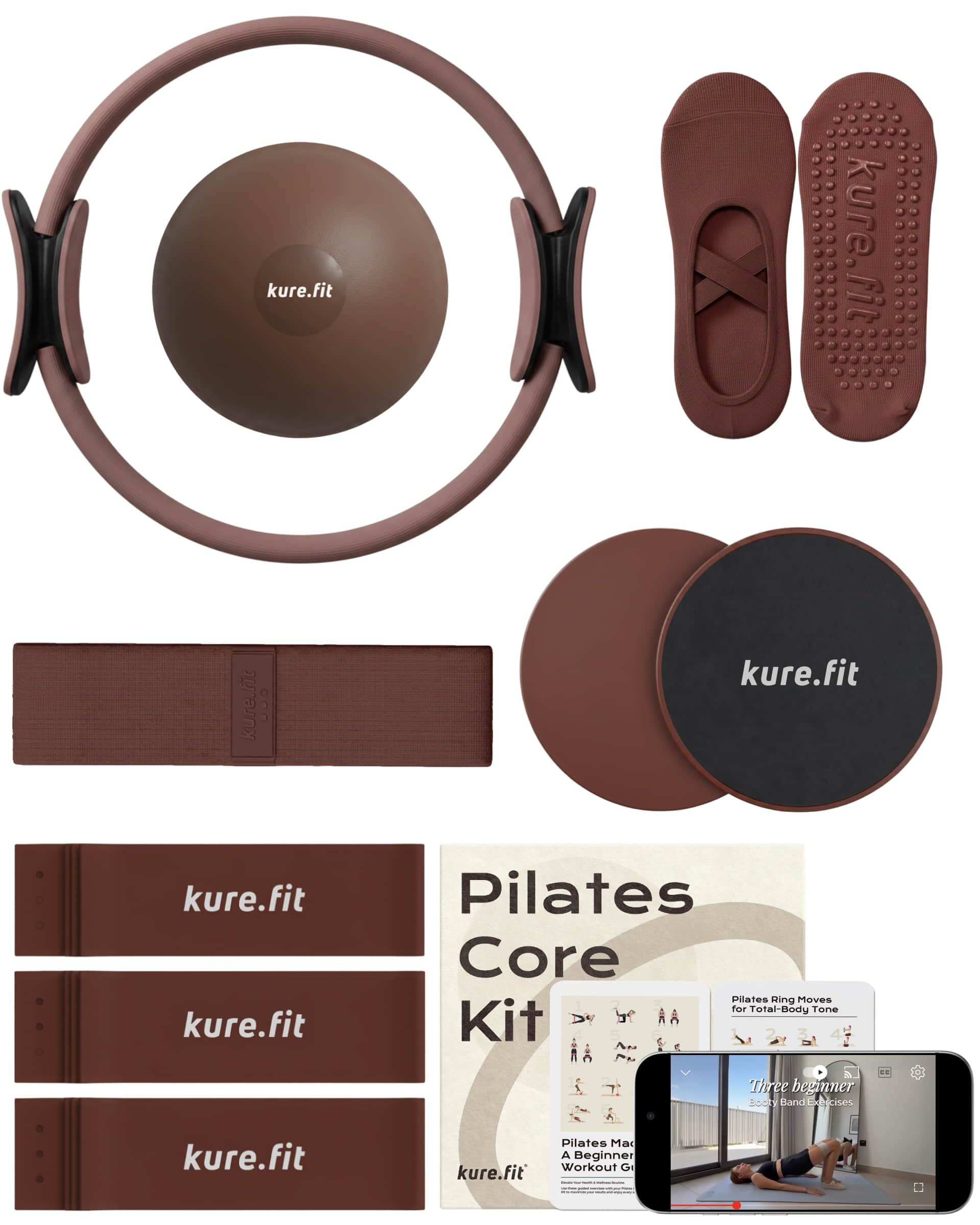 kure.fit Pilates Kit for Women – Home Pilates Equipment Set with Ring, Ball & Resistance Bands | Pilates Starter Kit with Accessories in Gift Box