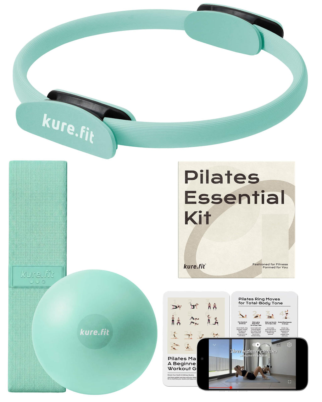 kure.fit Pilates Kit for Women – Home Pilates Equipment Set with Ring, Ball & Resistance Bands | Pilates Starter Kit with Accessories in Gift Box