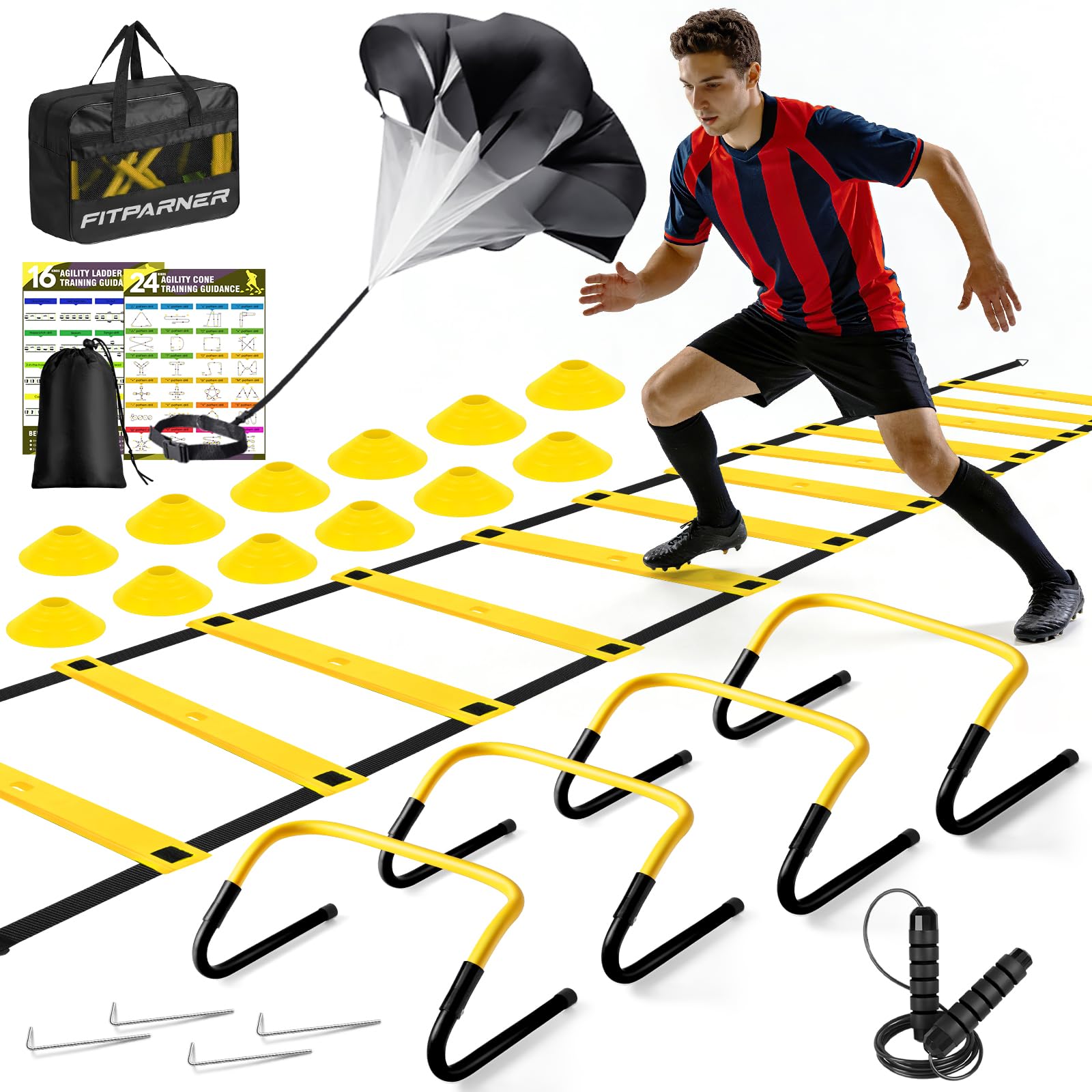 20ft Agility Ladder Training Set with Hurdles and Cones