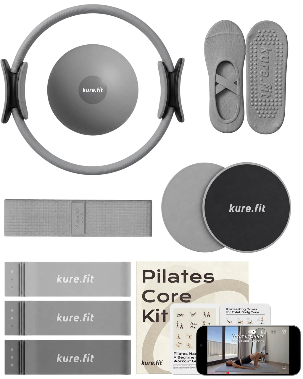 kure.fit Pilates Kit for Women – Home Pilates Equipment Set with Ring, Ball & Resistance Bands | Pilates Starter Kit with Accessories in Gift Box