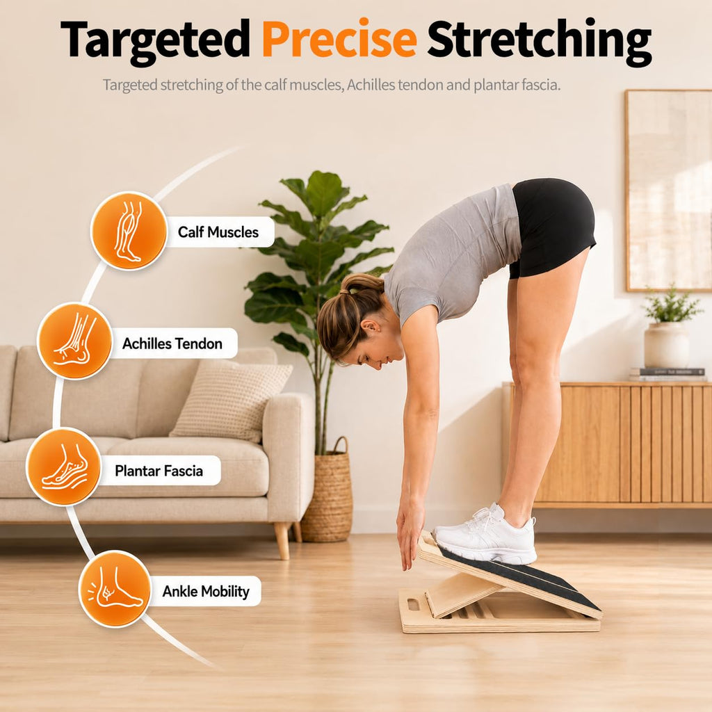 Velour Board Premium Wooden Slant Board, Adjustable Calf Stretcher & Squat Wedge with 5 Incline Angles, Anti-Slip Surface, Supports 550 lbs, Plantar Fasciitis Relief Tool for Home Gym & Office