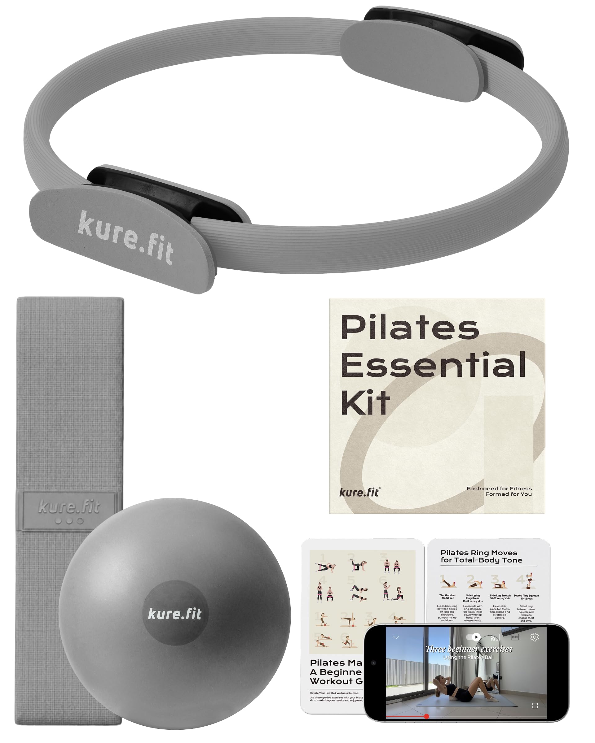 kure.fit Pilates Kit for Women – Home Pilates Equipment Set with Ring, Ball & Resistance Bands | Pilates Starter Kit with Accessories in Gift Box