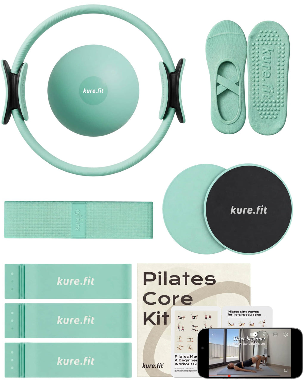 kure.fit Pilates Kit for Women – Home Pilates Equipment Set with Ring, Ball & Resistance Bands | Pilates Starter Kit with Accessories in Gift Box