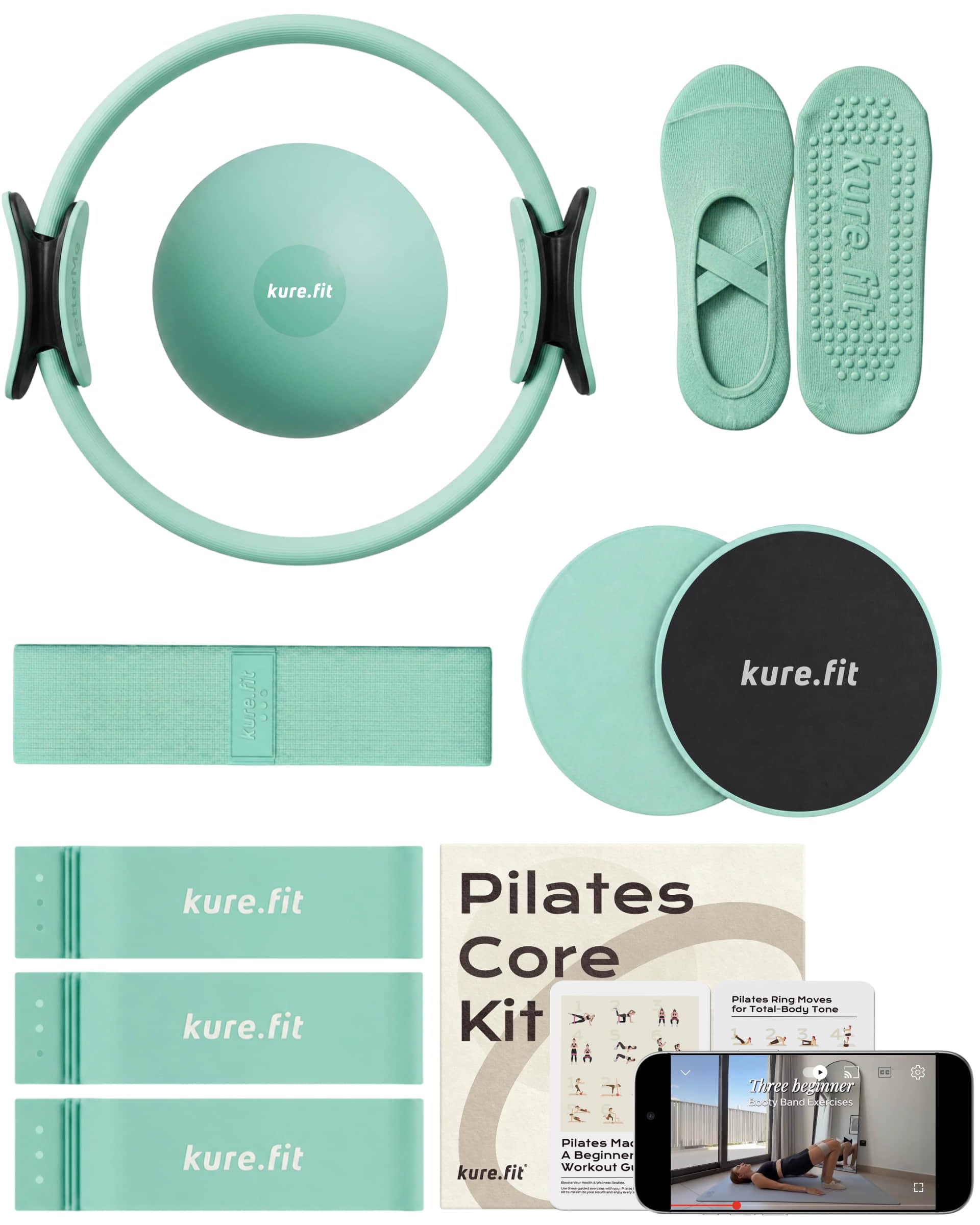 kure.fit Pilates Kit for Women – Home Pilates Equipment Set with Ring, Ball & Resistance Bands | Pilates Starter Kit with Accessories in Gift Box