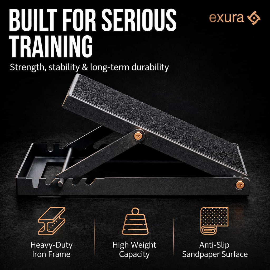 EXURA Slant Board for Calf Stretching & Plantar Fasciitis Relief, Adjustable Wide Metal Squat Wedge, Calf Stretcher for ATG Training, Knees Over Toes & Physical Therapy