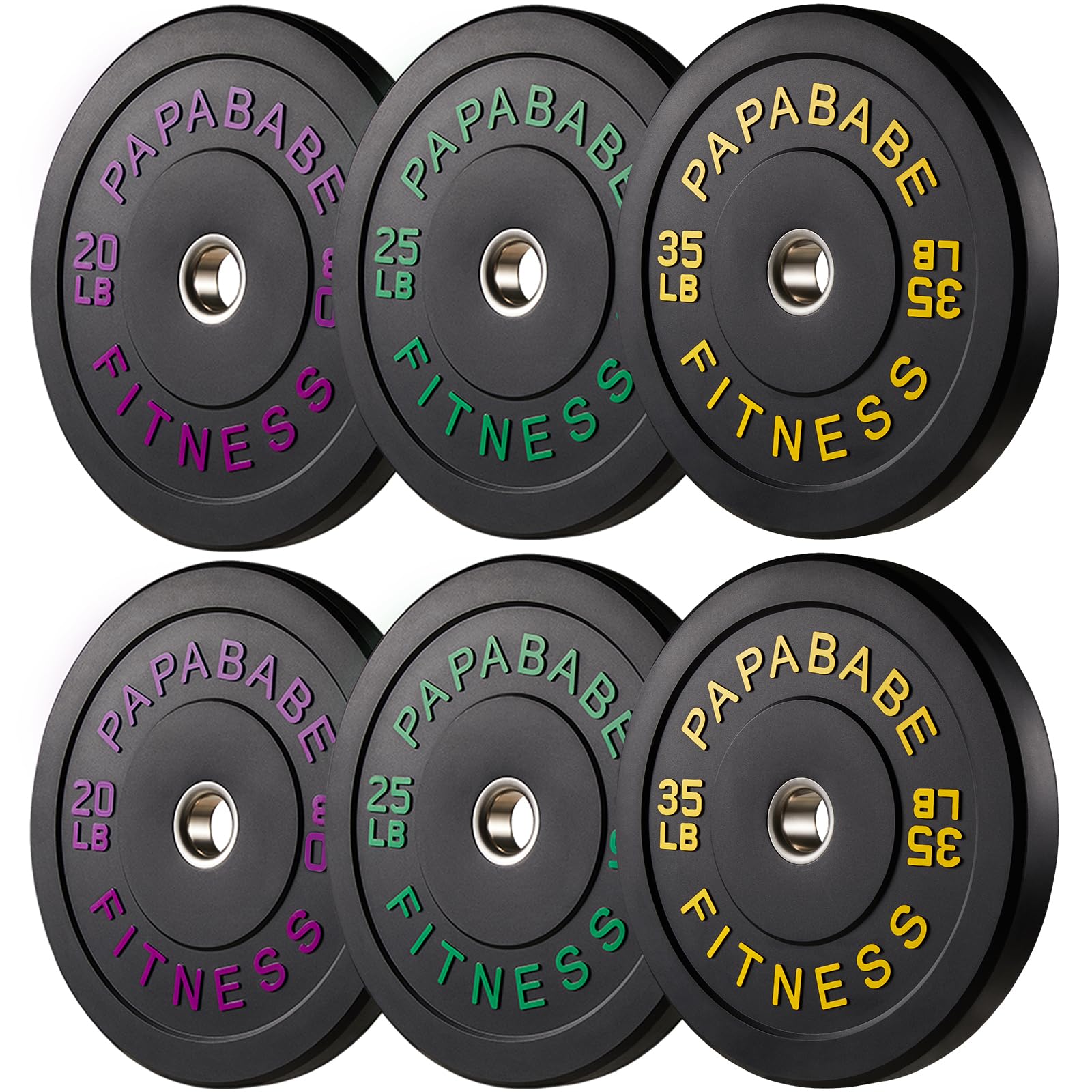 Papababe Weight Plates, 2-Inch Weights Plates Set, Floor Protective Rubber Weight Plates, 10-600lbs Bumper Plates for Barbell Strength Training & Weightlifting (Single/Pair/Full Set)