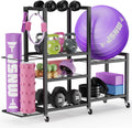 6-Tier Multi-Functional Home Gym Storage Rack with Wheels and Hooks, Adjustable Weight Rack for Dumbbells Kettlebells Yoga Mat and Balls, Space Saving Workout Equipment Storage Organizer