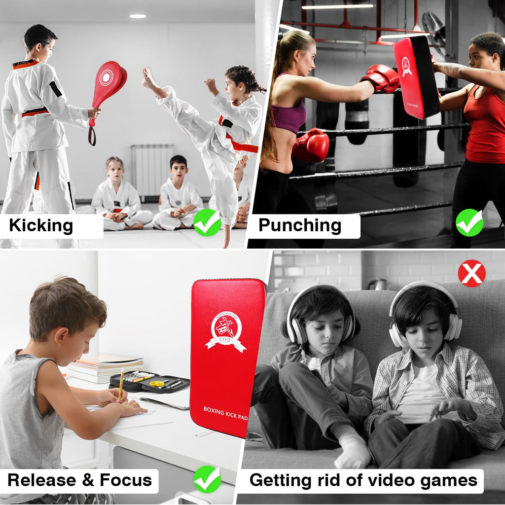 3-in-1 Boxing Pad Set –Focus Punching Mitts, Martial Arts Target Training Paddle and Kicking Pad for Kickboxing Taekwondo Karate MMA, Boxing Equipment Sparring for Kids, Teens & Women