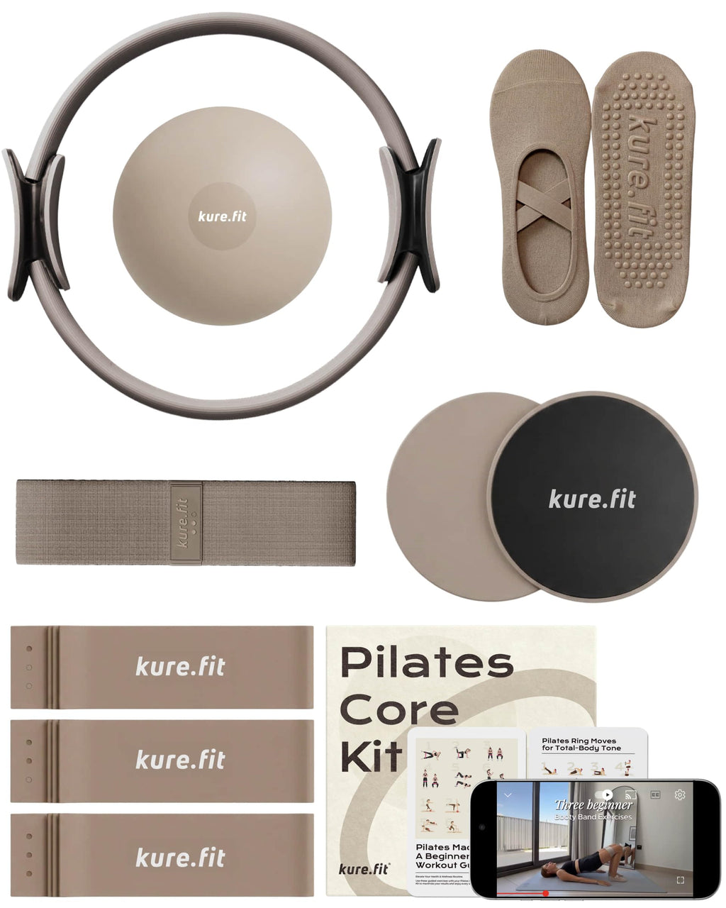 kure.fit Pilates Kit for Women – Home Pilates Equipment Set with Ring, Ball & Resistance Bands | Pilates Starter Kit with Accessories in Gift Box