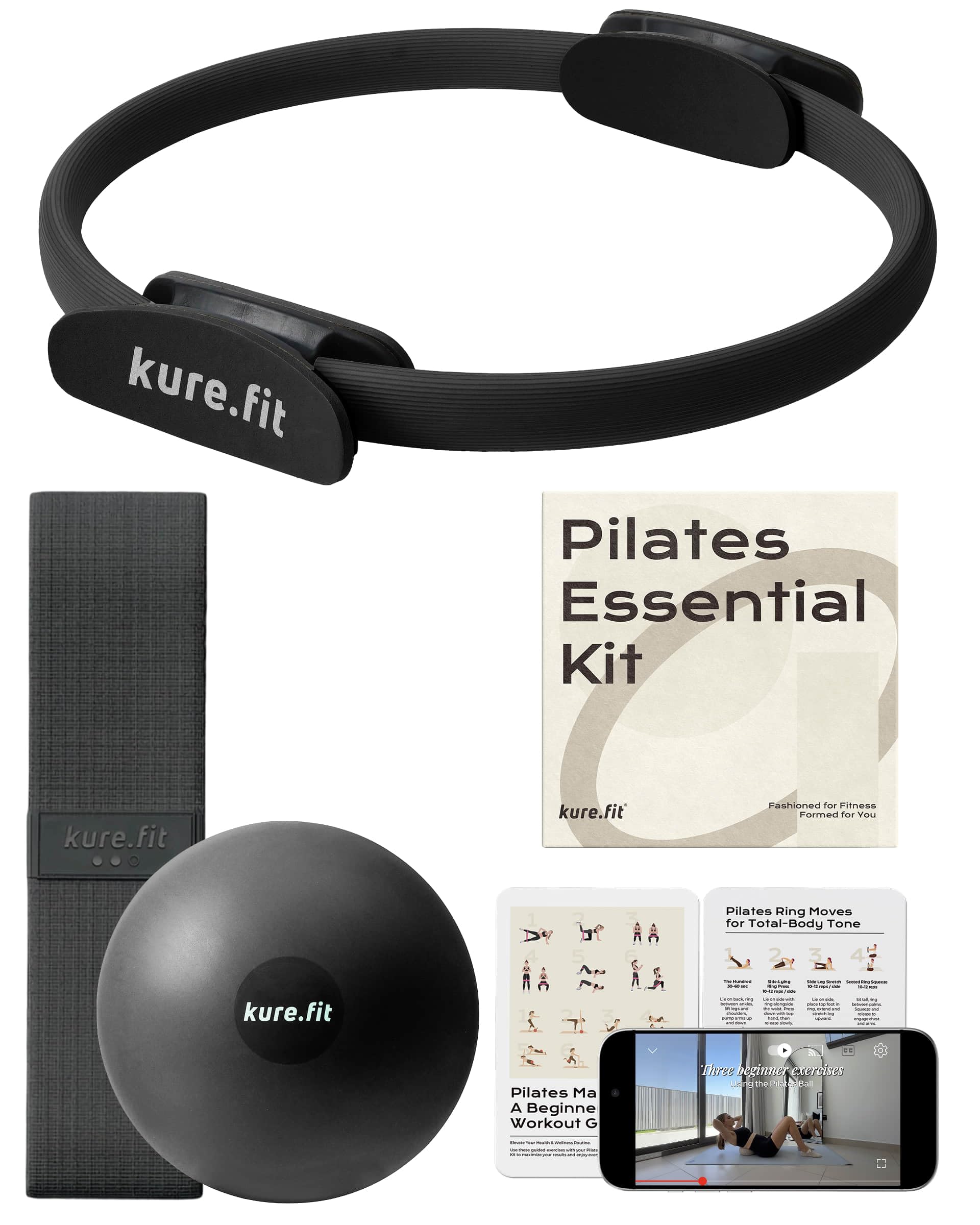 kure.fit Pilates Kit for Women – Home Pilates Equipment Set with Ring, Ball & Resistance Bands | Pilates Starter Kit with Accessories in Gift Box